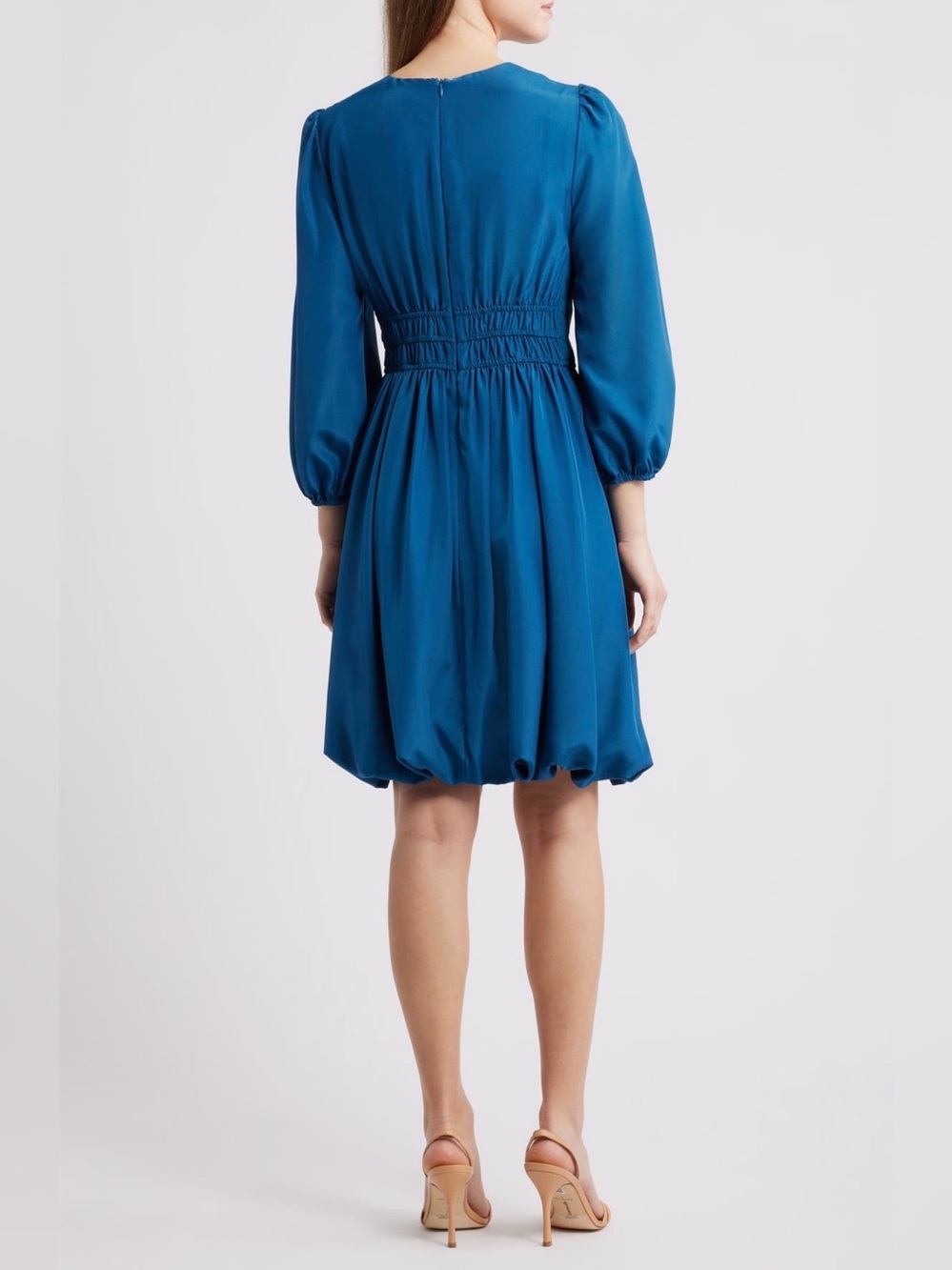 Eliza J Ballon Sleeve Crepe Fit & Flare Dress Size 8 Teal - Picture 4 of 15
